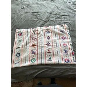 Vintage 1999 MLB Teams Baseball Graphic Print Twin Size Flat Sheet Bibb USA